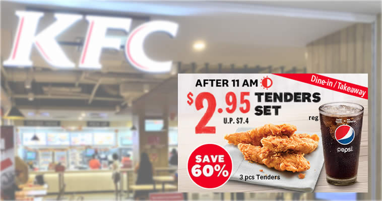 Featured image for KFC S'pore: $2.95 Tenders Set deal for dine-in/takeaway orders till 15 March 2022