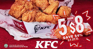 Featured image for (EXPIRED) KFC S’pore Chicken Tuesday returns with 5pcs-chicken-for-$8 deal on Tuesdays till 8 March 2022