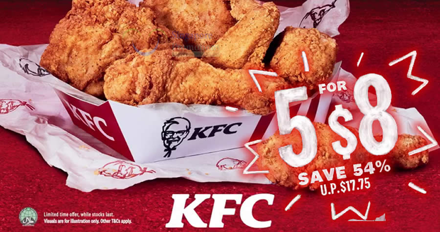 Featured image for KFC S'pore Chicken Tuesday returns with 5pcs-chicken-for-$8 deal on Tuesdays till 8 March 2022