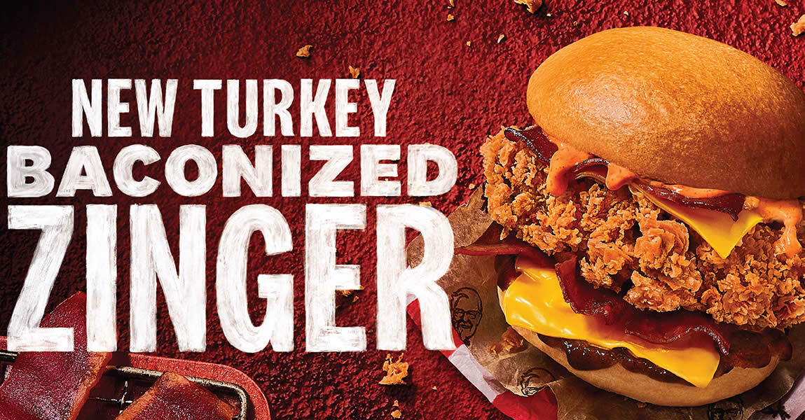 Featured image for KFC S'pore launches the "baconiest" burger yet - Turkey Baconized Zinger! From 10 Feb 2022