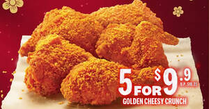 Featured image for (EXPIRED) KFC S’pore $9.90 for 5pcs Golden Cheesy Crunch deal from 7 – 9 Feb means you pay ~$2 each
