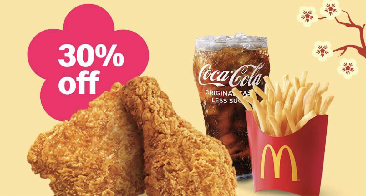 Featured image for McDonald's: 30% off 2pc Chicken McCrispy Extra Value Meal via dine-in / takeaway and McDelivery on 15 Feb 2022
