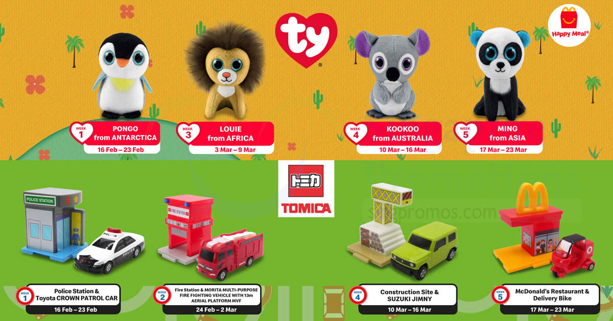 Featured image for McDonald's S'pore: Free TY Beanie Boo or Tomica toy with every Happy Meal purchase till 23 March 2022
