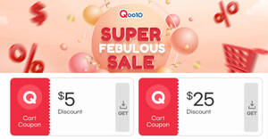 Featured image for (EXPIRED) Qoo10: Grab free $5 and $25 cart coupons till 20 Feb 2022