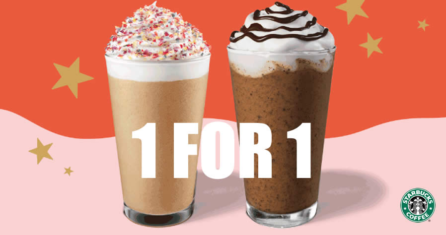 Featured image for Starbucks: Enjoy 1-for-1 treat on selected beverages all-day from 7 - 10 Feb at S'pore stores