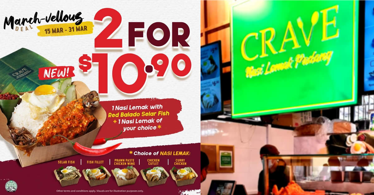 Featured image for CRAVE launches new Nasi Lemak with Red Balado Selar Fish, offers 2-for-$10.90 deal till Mar. 31, 2022