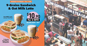 Featured image for Coffee Bean S’pore: New Egg Mayo Sandwich breakfast set, pay only $5.45 per set when you buy two sets (From 7 Mar 22)