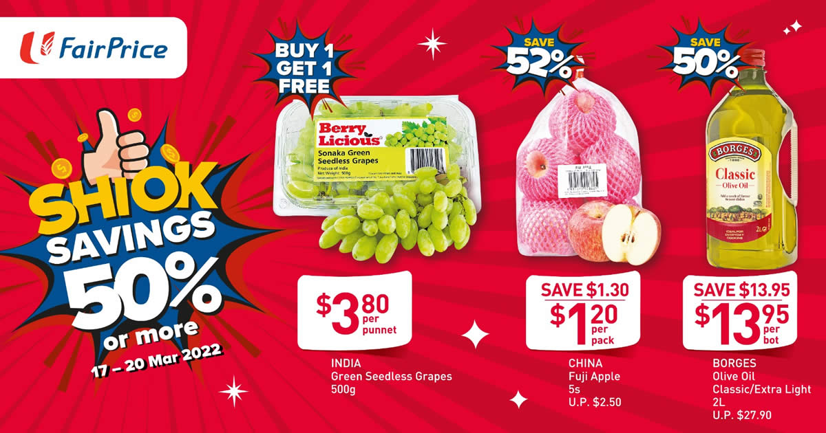 Featured image for Enjoy 1-for-1 deals on Berry-licious Green Seedless Grapes and more, only at FairPrice! From 17 to 20 March 2022