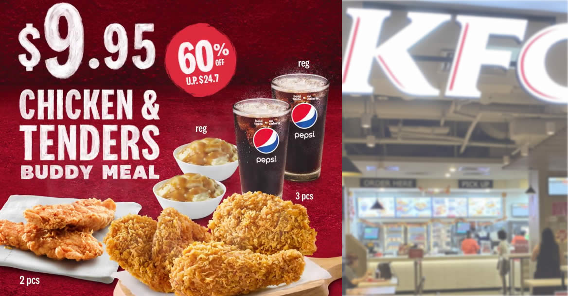 Featured image for KFC S'pore Chicken & Tenders Buddy Meal is going at only S$9.95 (60% off) from 21 Mar to 5 Apr 2022