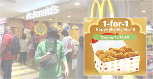 Featured image for McDonald’s App has a 1-for-1 Happy Sharing Box® B deal from Apr. 1 – 3, lets you save up to S$8.45