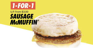 Featured image for (EXPIRED) McDonald’s 1-for-1 Sausage McMuffin® deal from Mar 14 – 15 means you pay only S$1.50 each