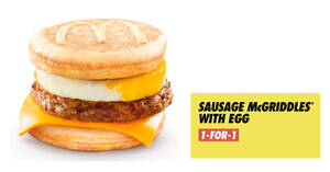 Featured image for McDonald’s all-day 1-for-1 Sausage McGriddles® with Egg deal till Mar. 23 means you pay only S$2.95 each