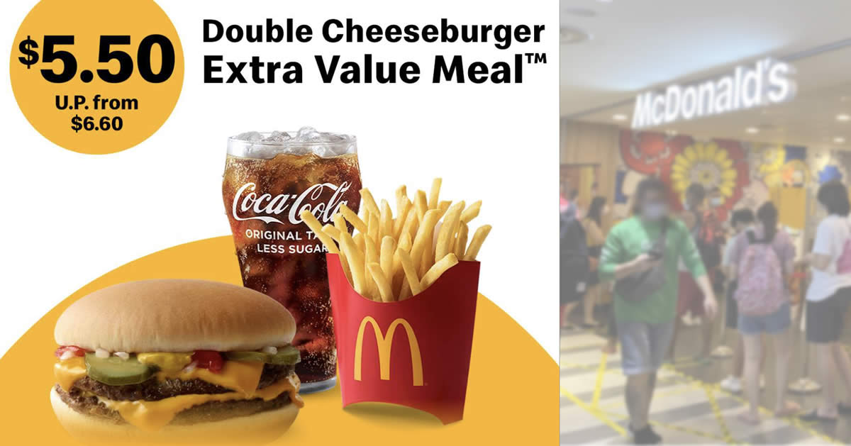 Featured image for McDonald's App has a S$5.50 Double Cheeseburger Meal deal till Mar. 27 2022
