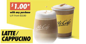 Featured image for McDonald’s S’pore is offering $1 Cappucino/Latte with any purchase from 5 – 6 March 2022