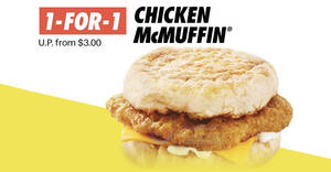 Featured image for McDonald’s 1-for-1 Chicken McMuffin® deal from March 8 – 9 means you pay only S$1.50 each
