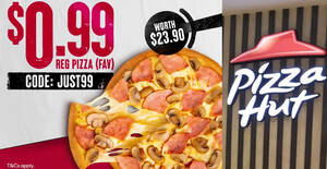 Featured image for Pizza Hut Delivery lets you add-on a Regular Pan Pizza (Favourite) for S$0.99 till March 22, 2022