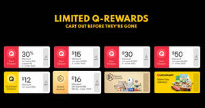 Featured image for Qoo10: Limited Q-Rewards – grab 30%, $15, $30 and $50 cart coupons daily till 6 March 2022