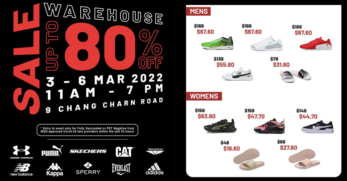 Featured image for Redhill warehouse sale from 3 - 6 March has up to 80% off Adidas, Puma, Skechers, New Balance and more