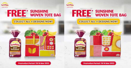 Sunshine Bakeries: FREE Sunshine Woven Tote Bag with purchase of Fine Softmeal® Wholemeal Bread till 16 Mar 2022 - 1