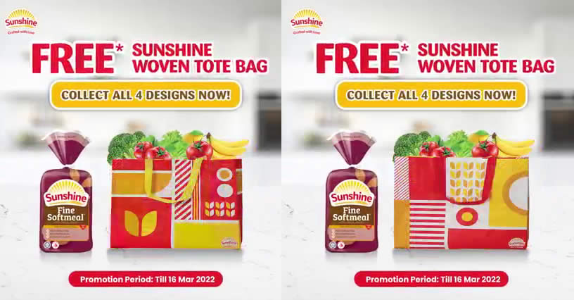 Featured image for Sunshine Bakeries: FREE Sunshine Woven Tote Bag with purchase of Fine Softmeal® Wholemeal Bread till 16 Mar 2022