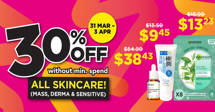Featured image for Watsons 4-DAYS ONLY: 30% off all skincare - no min spend! Valid till 3 Apr 2022