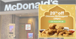Featured image for (EXPIRED) McDonald’s App has a 20% off Chicken McNuggets (20pc) deal till Apr. 17, pay only S$9