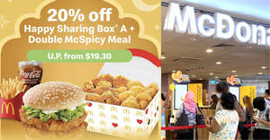 Featured image for McDonald’s App has a 20% off Happy Sharing Box® A + Double McSpicy Meal deal till Apr. 24, pay only S$15.5