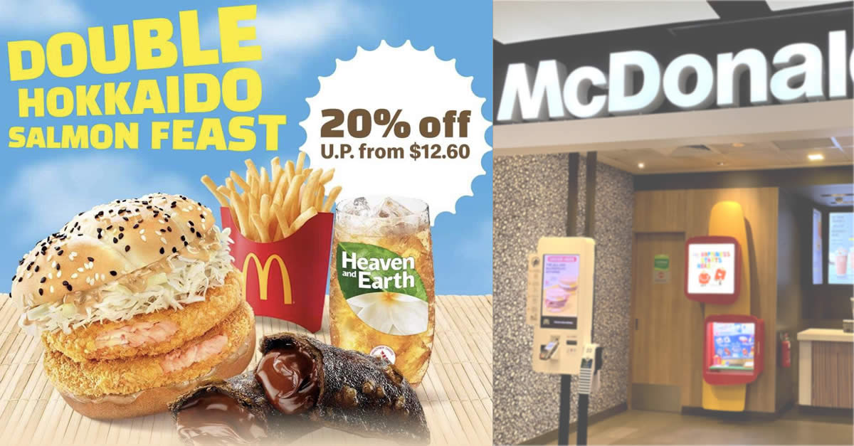 Featured image for McDonald's App has a 20% off Double Hokkaido Salmon Feast Meal deal till Apr. 6, pay only S$10