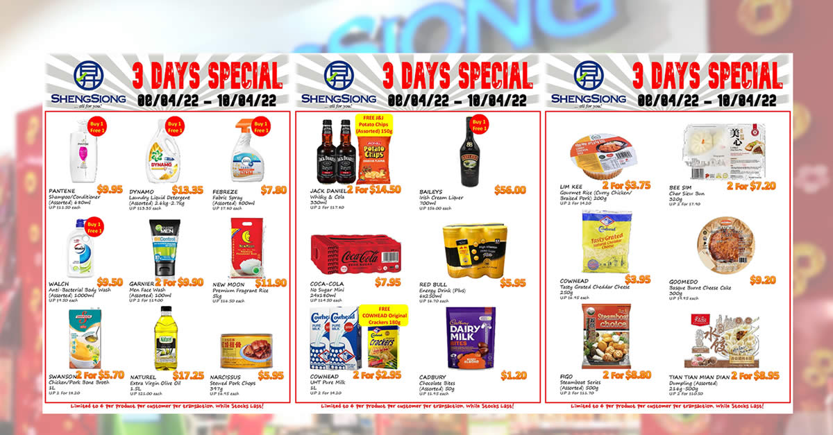 Sheng Siong 3-Days Apr. 8 – 10 Deals: Cadbury, Coca-Cola, Dynamo, Pantene,  Walch, Cow Head & more