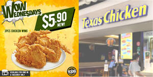Featured image for Texas Chicken S’pore is offering 3pcs Chicken Wings for $5.90 for dine-in and takeaway on Wednesdays