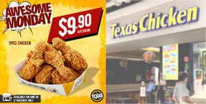 Featured image for Texas Chicken S’pore is offering 5pcs Chicken for S$9.90 for dine-in and takeaway on Mondays
