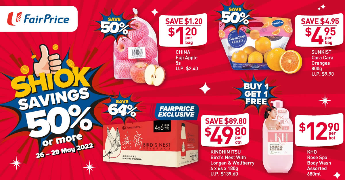 Featured image for Save up to 64% at 110 selected FairPrice outlets till 29 May 2022