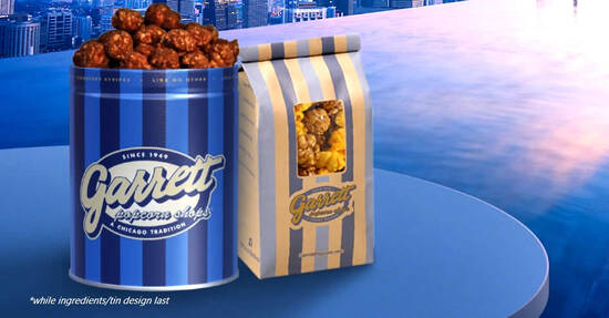 Garrett Popcorn: Buy 1 Petite Tin (Any Recipe) and add-on a Small Bag of any sig. recipe for S$2! From 18 May 2022