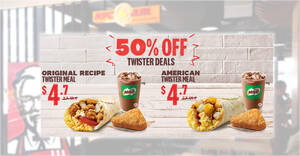 Featured image for KFC S’pore is offering 50% off Twister Meals at only S$4.70 till 31 May 2022