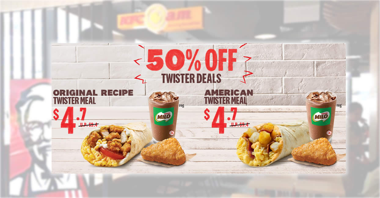 Featured image for KFC S'pore is offering 50% off Twister Meals at only S$4.70 till 31 May 2022