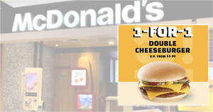 Featured image for McDonald’s S’pore App 1-for-1 Double Cheeseburger deal from 27 – 28 Dec means you pay only S$1.95 each