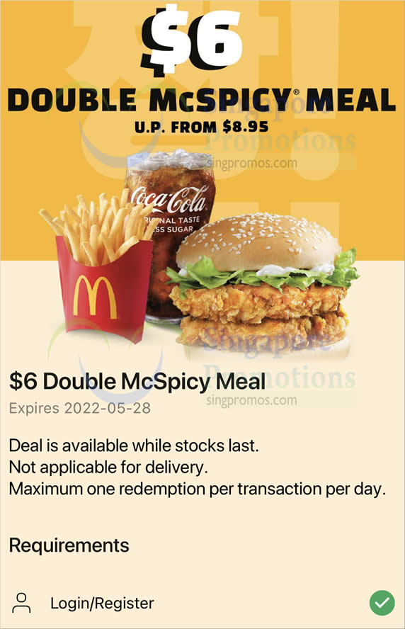 Lobang: McDonald’s S’pore is offering $6 Double McSpicy Burger meal on May 28, 2022 - 12