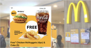 Featured image for (EXPIRED) McDonald’s App: Buy McSpicy burger, get free Chicken McNuggets (4pc) & Coke (S) till 22 May 2022