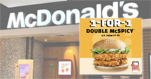 Featured image for McDonald’s S’pore 1-for-1 Double McSpicy Burger deal on May 12 means you pay only S$3.75 each