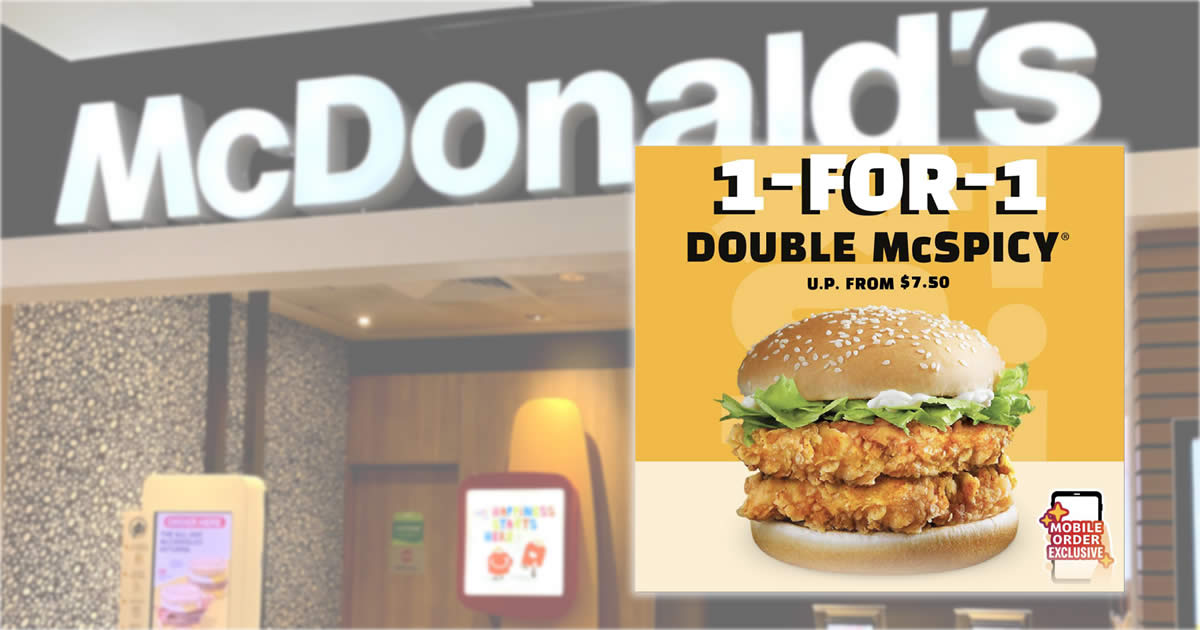 Featured image for McDonald's S'pore 1-for-1 Double McSpicy Burger deal on May 12 means you pay only S$3.75 each