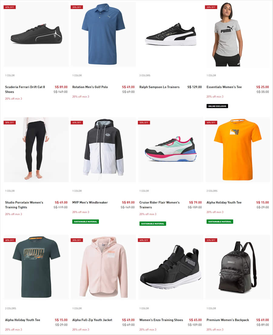 Lobang: PUMA S’pore online sale offers 20% off min 3 items (350+ selected regular priced items) till 7 June 2022 - 14