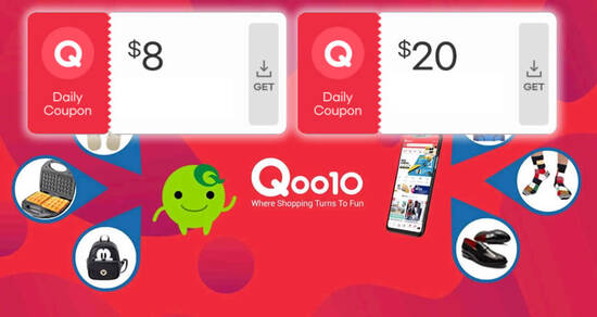 Lobang: Qoo10 S’pore: Grab free $8 and $20 cart coupons till 29 May 2022 - 2