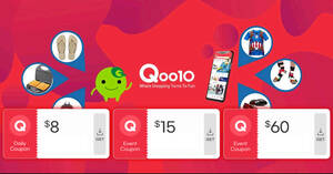 Featured image for Qoo10 S’pore Rewards Special offers $8, $15 & $60 cart coupons daily till 27 May 2022