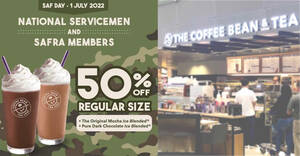 Featured image for NSmen and SAFRA members enjoy 50% OFF selected beverages at Coffee Bean S’pore outlets on 1 July 2022