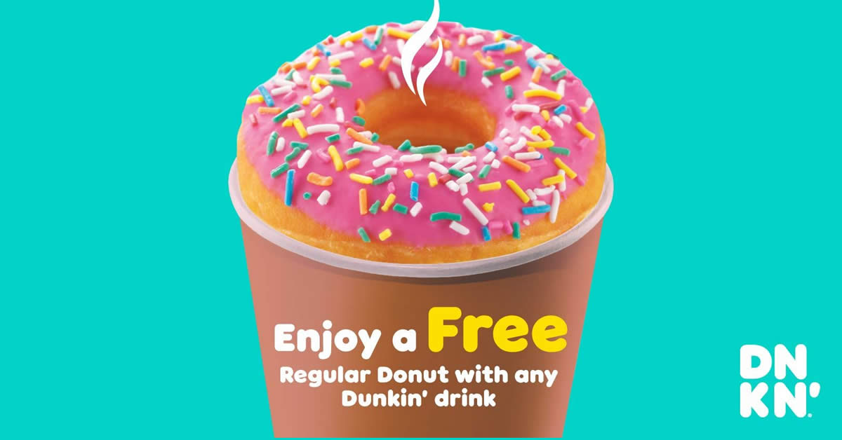 Featured image for Dunkin' Donuts S'pore: Free Regular Donut with any Dunkin' drink on Friday, 3 June 2022