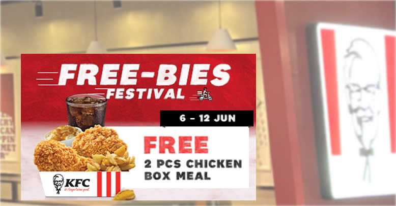 Featured image for KFC Delivery S'pore: Free 2pcs Chicken Box Meal (Worth $10.75) with this code valid from 6 - 12 June 2022