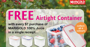 Featured image for Redeem a airtight container with every $7 purchase of MARIGOLD 100% Juice till 30 June 2022