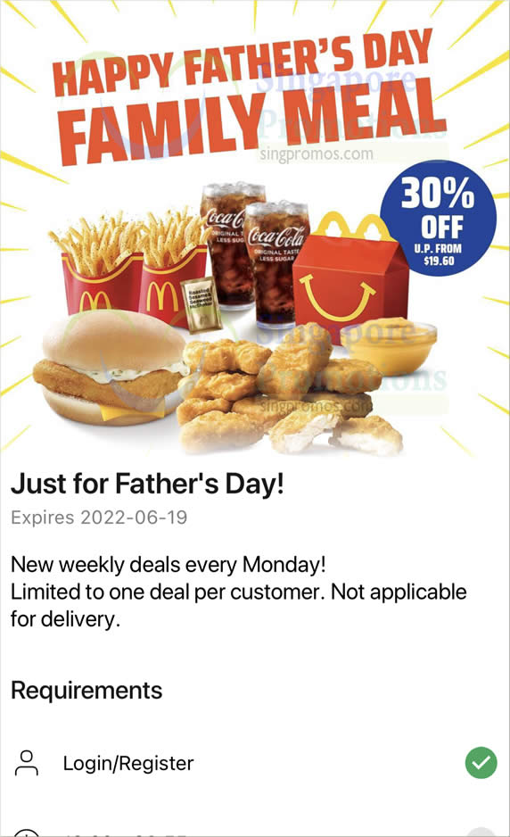 Lobang: McDonald’s App has a 30% off Family Meal deal from 18 – 19 June 2022, pay only S$13.72 - 8