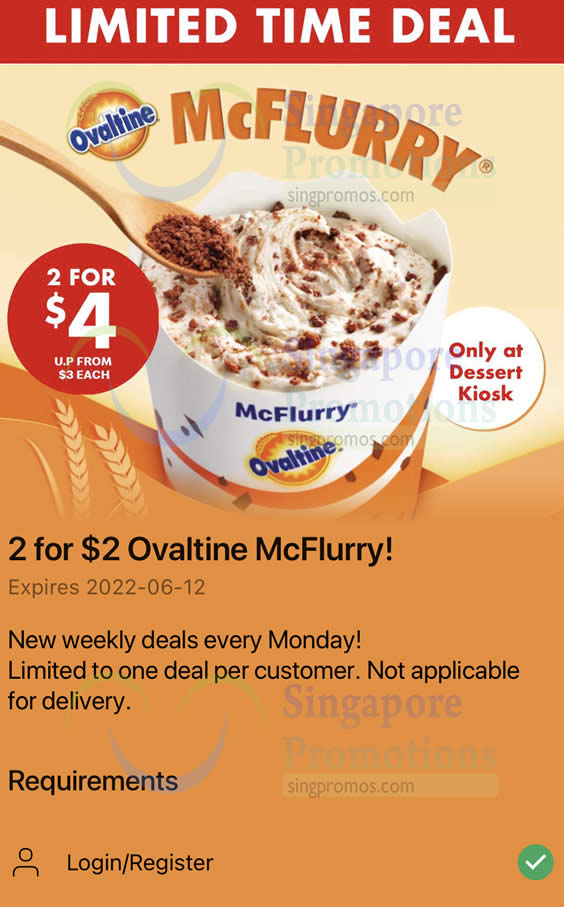 Lobang: McDonald’s S’pore 2-for-$4 Ovaltine McFlurry deal till June 12 means you pay S$2 each - 24