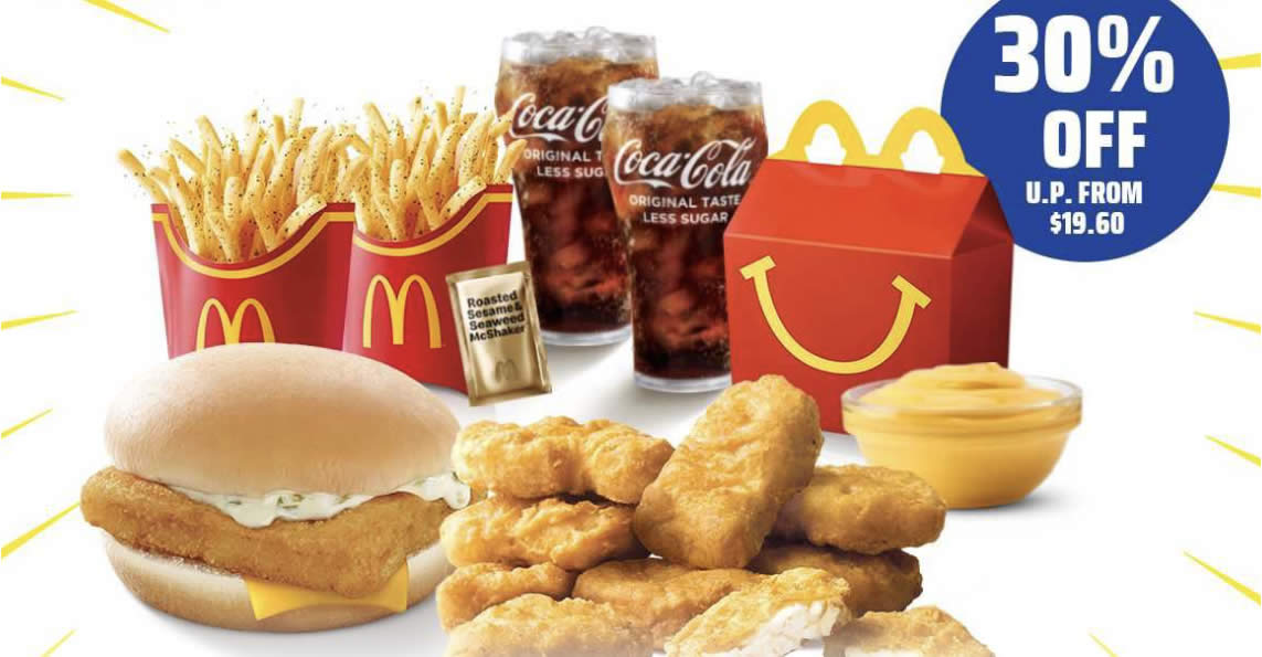 Featured image for McDonald's App has a 30% off Family Meal deal from 18 - 19 June 2022, pay only S$13.72